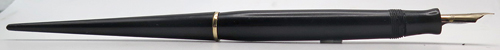 Comes with Parker Duofold Jr desk fountain pen in black with gold filled trim. Nib is Fine. Button filler.